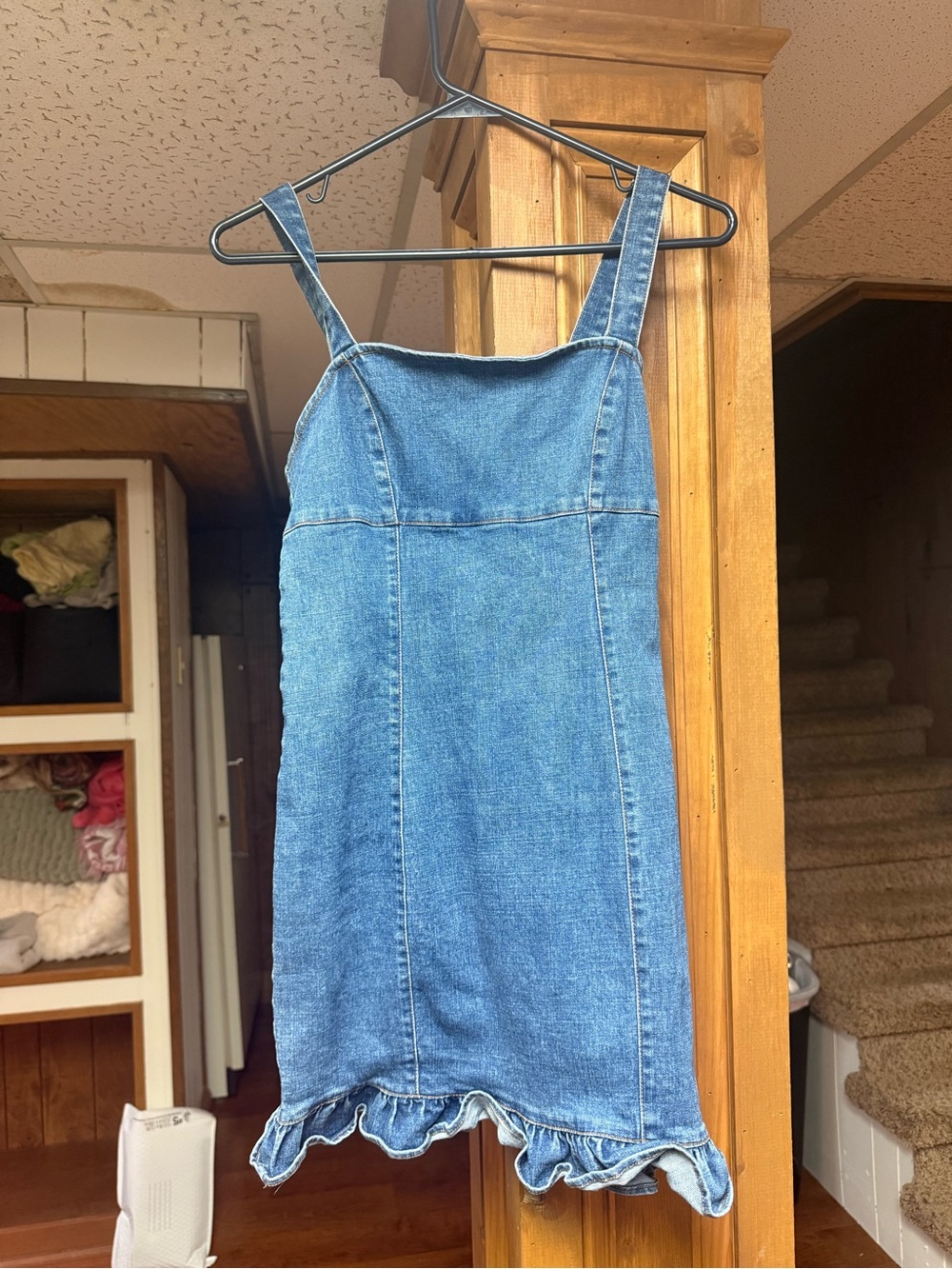 Forever 21 Blue Denim Ruffle-Hem Mini Dress